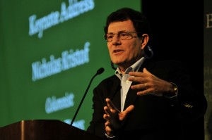 Hero or Villain? Kristof gives a speech at a conference on biofortification in Washington D.C. Photo by Harvest Plus via Flickr.