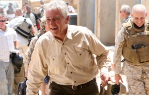 Chuck Hagel arrives at Camp Ramadi, Iraq, for a short visit with U.S. servicemen. Photo by Lance Cpl. Casey Jones via Wikimedia Commons.