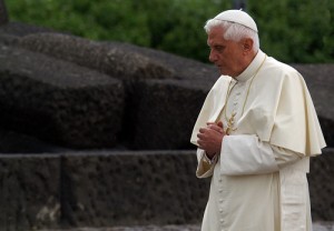Pope Benedict XVI visits the Auschwitz concentration camp in Poland (2006).  Photo by Catholic Church (England and Wales) via Flickr. Used under Creative Commons License Attribution-NonCommercial-ShareAlike 2.0 Generic (CC BY-NC-SA 2.0)